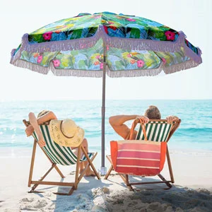 AMMSUN Sombrilla de playa resistente de 6.5 pies con flecos de viento alto con anclaje de arena y refugio solar inclinable, protección solar UV 50.