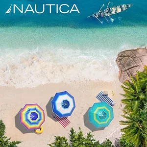 Nautica Beach Umbrella - 7' Heavy Duty Portable Beach Umbrellas for Sand and Sun Protection, UPF-50 Protection.
