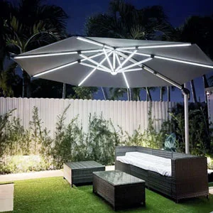 PURPLE LEAF Sombrilla LED de 12 pies con energía solar para patio, sombrilla redonda grande voladiza con luces LED