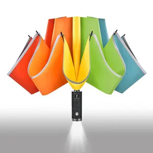 LED Rainbow Inverted Umbrella - Automatic Folding Travel Compact Rain Windproof Umbrella - Portable Reflective Fold Upside Down Umbrella